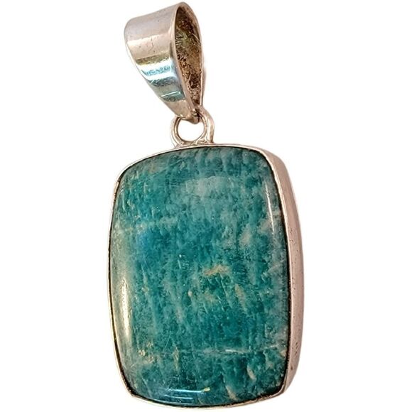 Sterling Amazonite Rounded Rectangle Pendant - Picture 3 of 5